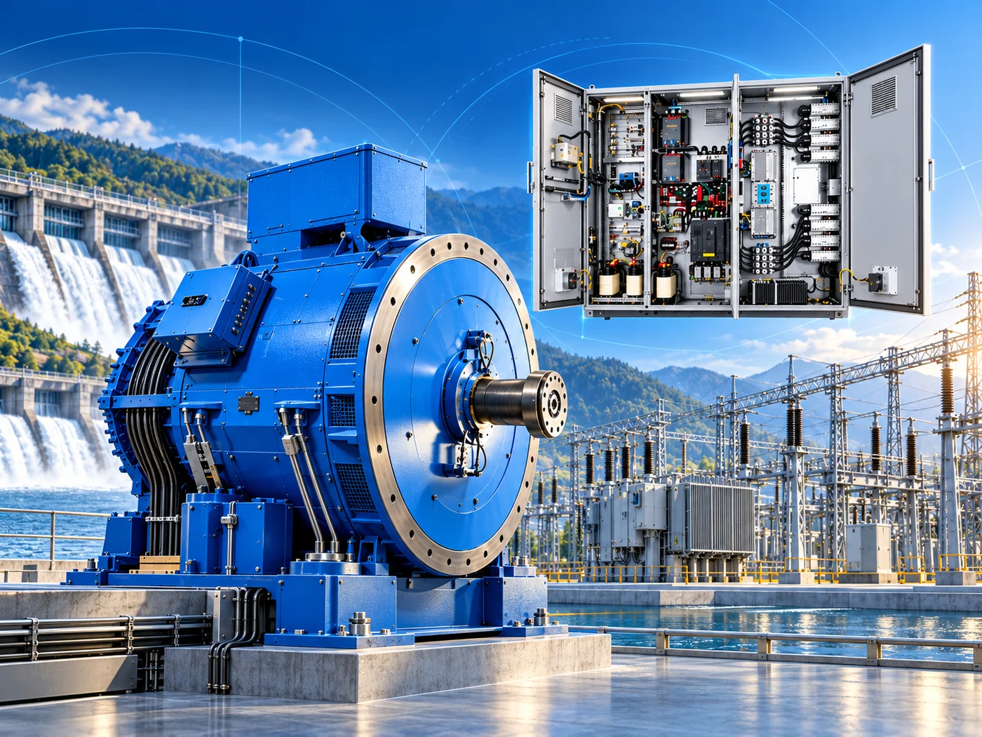 Generator, control panel, transformer and switchyard equipment